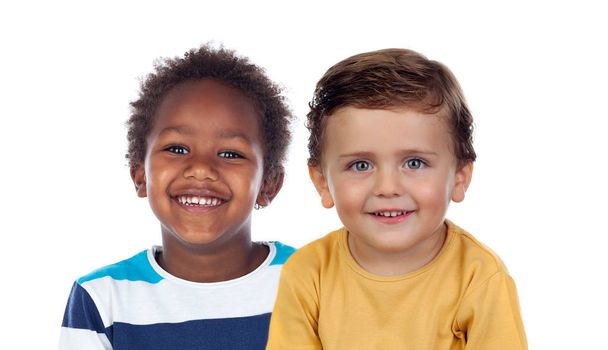 Porträt von zwei schönen kleinen Jungen isoliert auf weißem Hintergrund - Foto, Bild