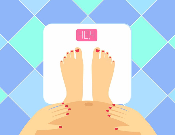 illustration of Pregnant female legs and tummy on the floor scales. weight watcher.  Pregnant woman the concept of a healthy lifestyle.  - Vector, Image