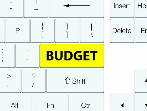 Költségvetés sárga billentyűzet gombra - Fotó, kép
