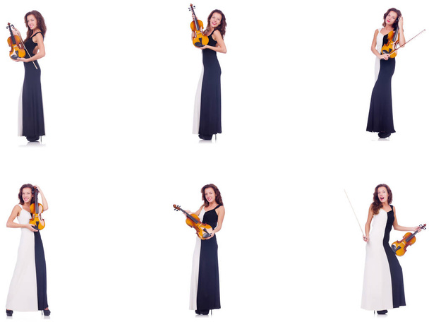 Mulher tocando violino isolado no fundo branco
 - Foto, Imagem