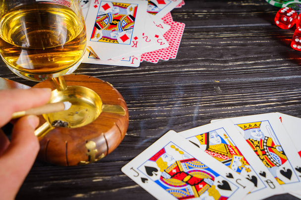 background  poker on a wooden table. - 写真・画像