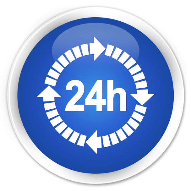 24 hours delivery icon premium blue round button - Photo, Image