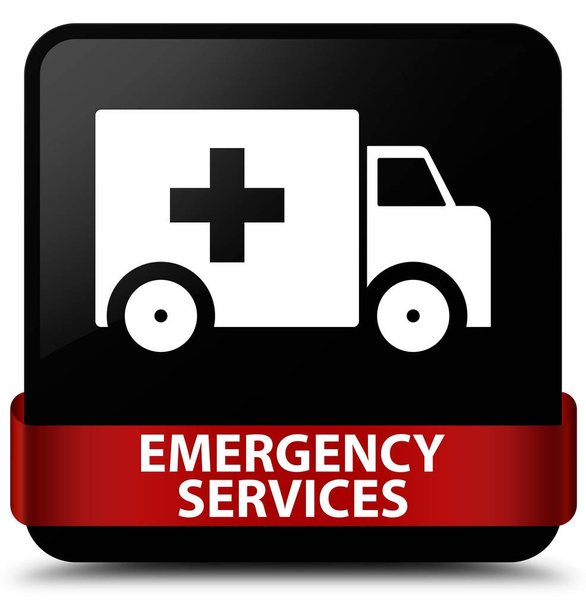 Emergency services black square button red ribbon in middle - Photo, Image