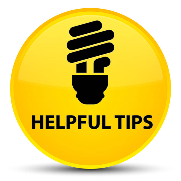 Χρήσιμες συμβουλές (εικονίδιο λάμπας) ειδικό κίτρινο στρογγυλό κουμπί - Φωτογραφία, εικόνα