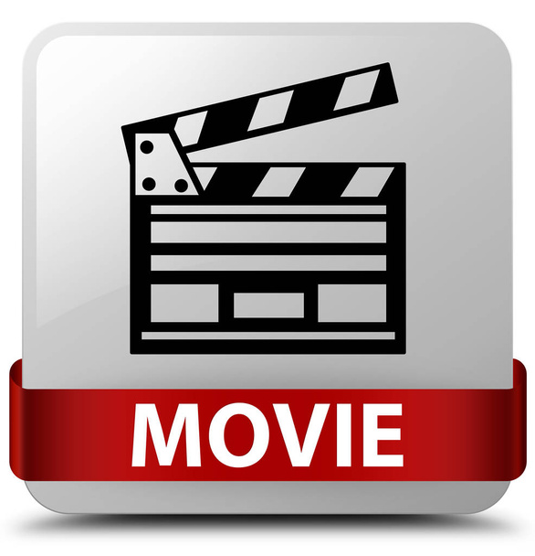 Film (ikona spinacza do kina) biały kwadratowy przycisk czerwoną wstążką w najspokojniejszej - Zdjęcie, obraz