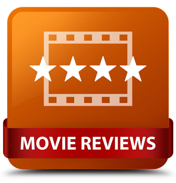 Movie reviews brown square button red ribbon in middle - Photo, Image