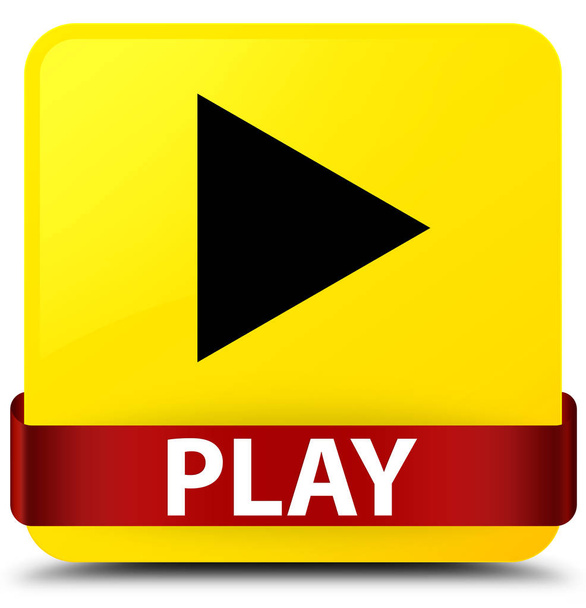 Gele vierkante knop rood lint in Midden spelen - Foto, afbeelding