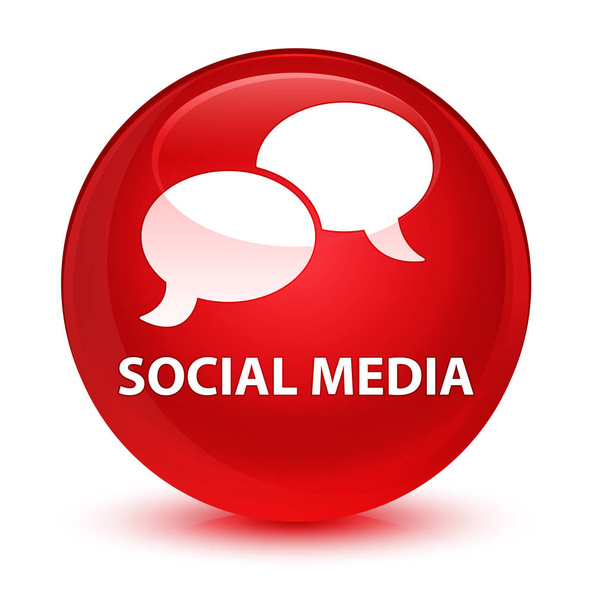 Mídia social (ícone de bolha de chat) botão redondo vermelho vítreo
 - Foto, Imagem
