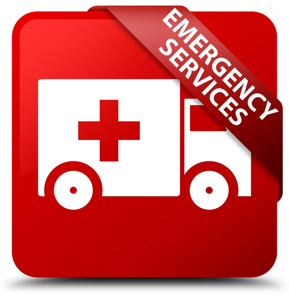 Sürgősségi szolgáltatások piros négyzet gomb piros szalag a sarokban - Fotó, kép