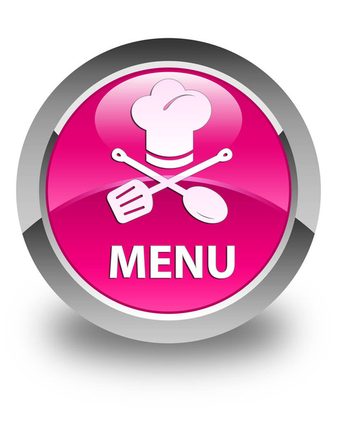 Menu (restaurant icon) glossy pink round button - Фото, зображення