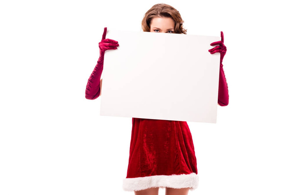 santa girl with blank board - Φωτογραφία, εικόνα