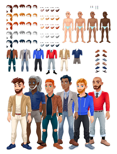 Šaty a účesy hra s mužského avatara - Vektor, obrázek