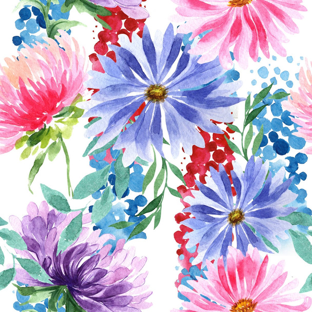 Vadvirág aster virágmintás akvarell stílusú. - Fotó, kép