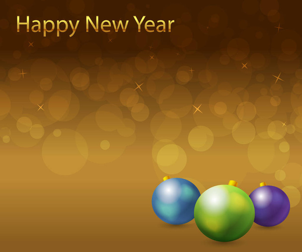 new year greetings balls on brown postcard - Vector, Image