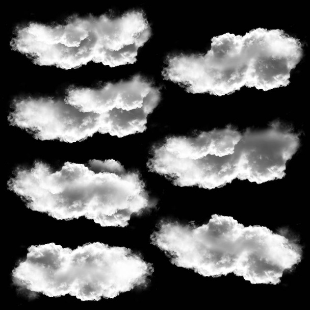 Collection de nuages blancs isolés sur fond noir, 3D illus
 - Photo, image