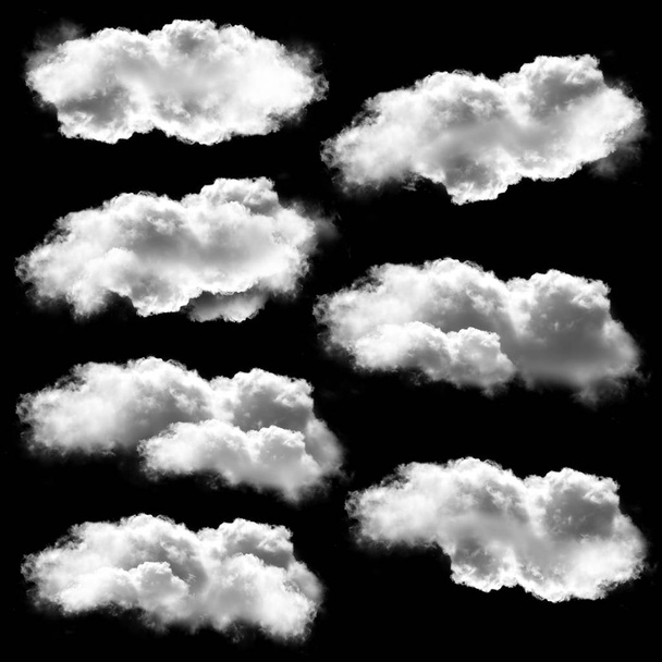 Коллекция белых облаков на черном фоне, 3D иллюзия
 - Фото, изображение