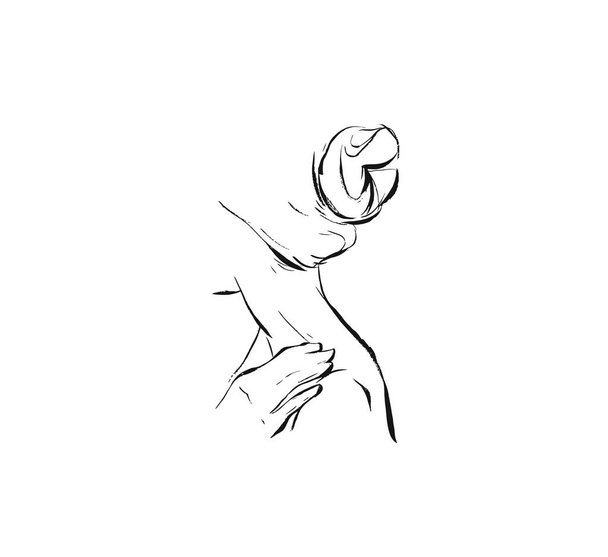 Hand gemachte Vektor abstrakte grafische Tinte moderne Mädchen Figur Skizze isoliert auf weißem Hintergrund. Umrisse Designelemente für Boho Hochzeit, Geburtstag, speichern Sie die Datumskarte - Vektor, Bild