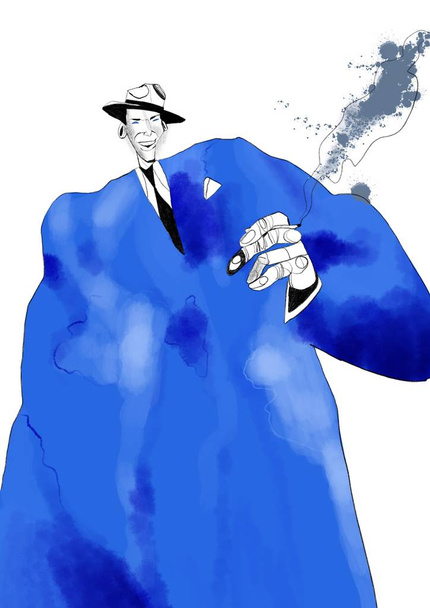 Akwarela ilustracja muzyk. Frank Sinatra ilustracja na białym tle - Zdjęcie, obraz