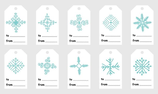 Christmas and New Year greeting  tags  with cute hand drawn snow - Vector, Image