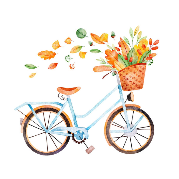 bicycle and basket with leaves  - Photo, Image