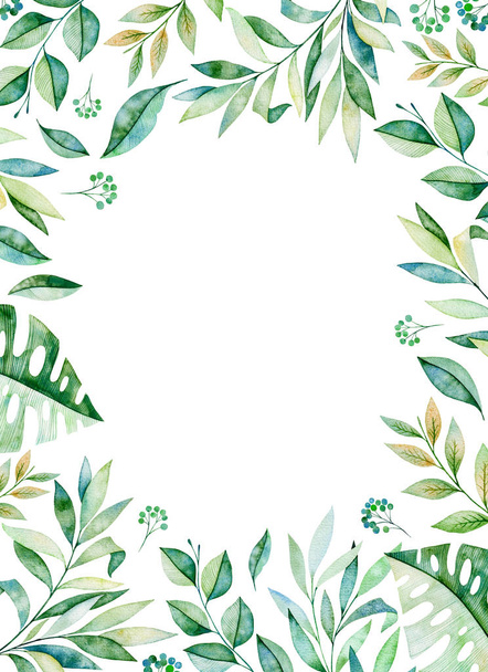 floral frame with green leaves - Zdjęcie, obraz