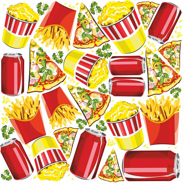 achtergrond met cover popcorn, fastfood, cola, snack - Vector, afbeelding