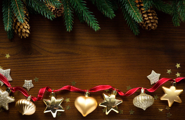 Christmas holidays ornament flat lay; Christmas card background  - Photo, Image