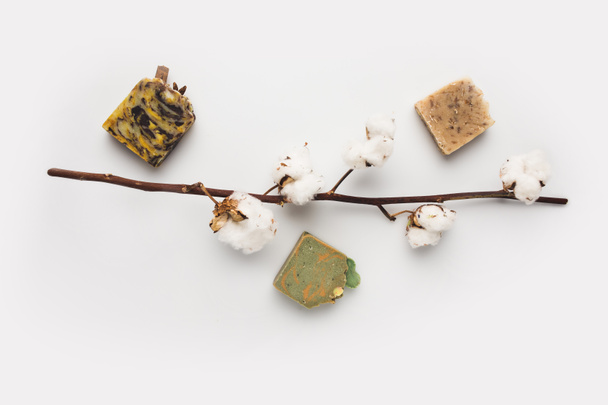 handcrafted soap and cotton branch - Photo, Image