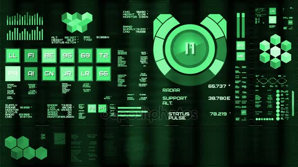 Intensywny zielony futurystyczny interfejs/cyfrowy ekran/Hud - Materiał filmowy, wideo