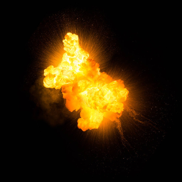Bright explosion flash on a black backgrounds. fire burst - Photo, Image
