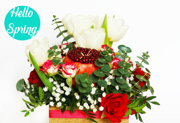 Bouquet with fruit and flowers - Photo, image