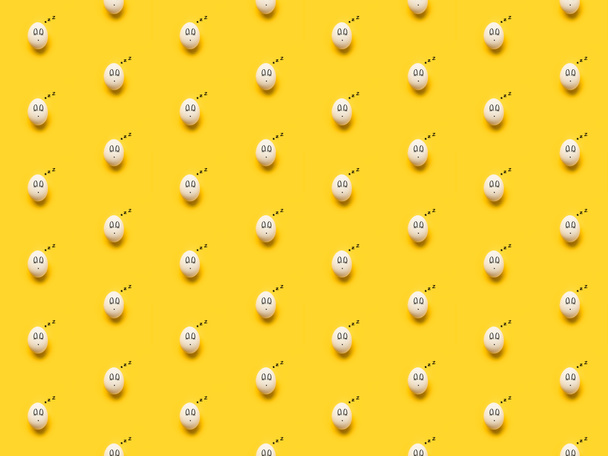 Painted chicken eggs with sleeping emoji  - Φωτογραφία, εικόνα