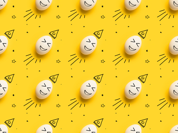 Huevos pintados con caras sonrientes
  - Foto, Imagen