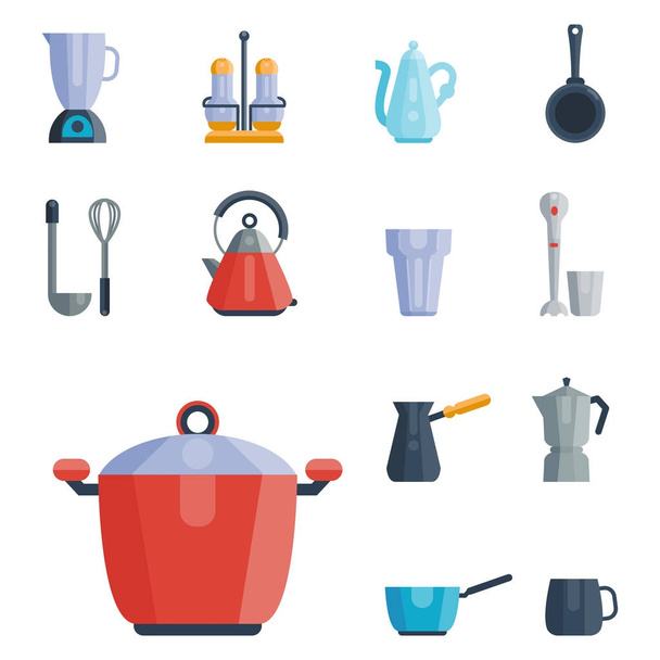 Kitchen utensils icons vector illustration household dinner cooking food kitchenware - Διάνυσμα, εικόνα