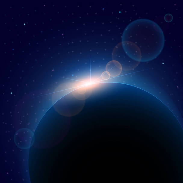 惑星サンライズと輝く地平線の抽象的な背景。ベクトル - ベクター画像