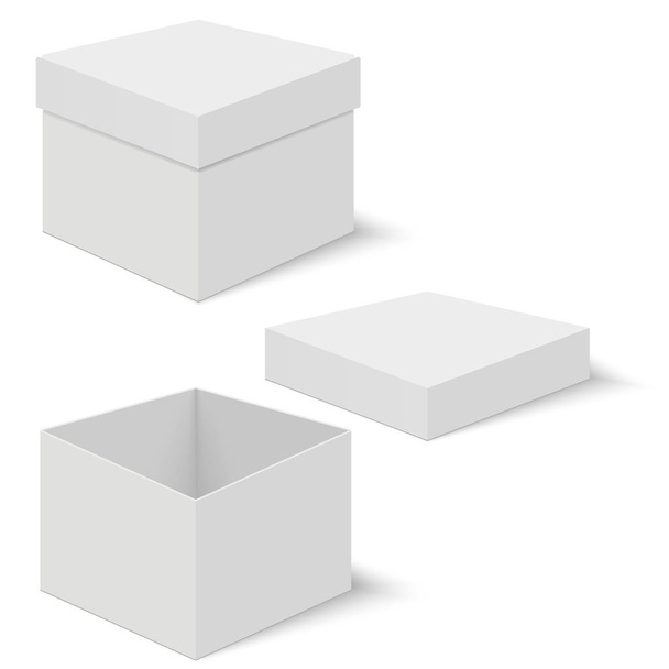Beyaz kare kutu vektör şablonları. Ürün için kağıt kapsayıcı. Vektör çizim - Vektör, Görsel