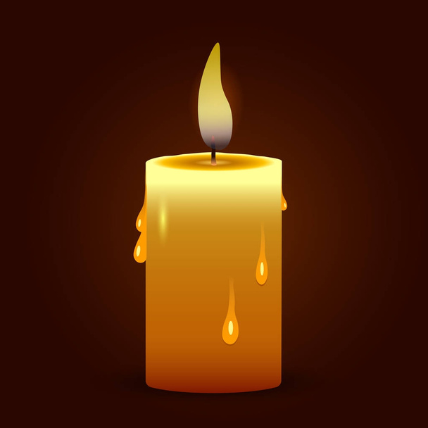 Realistic yellow candle on black background. Vector - Vecteur, image