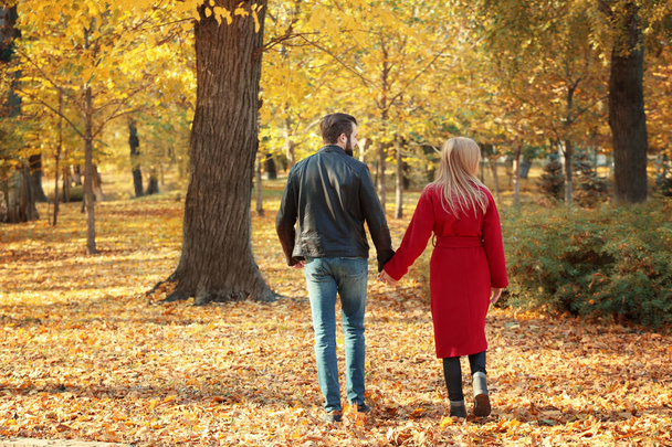 junges Paar spaziert in Park  - Foto, Bild