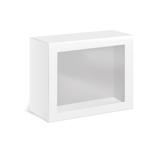 Witte kartonnen pakket doos van het product met venster. Vectorillustratie - Vector, afbeelding