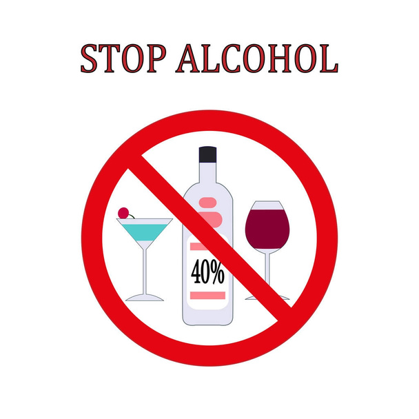 Stop alcohol rode ronde teken - Vector, afbeelding