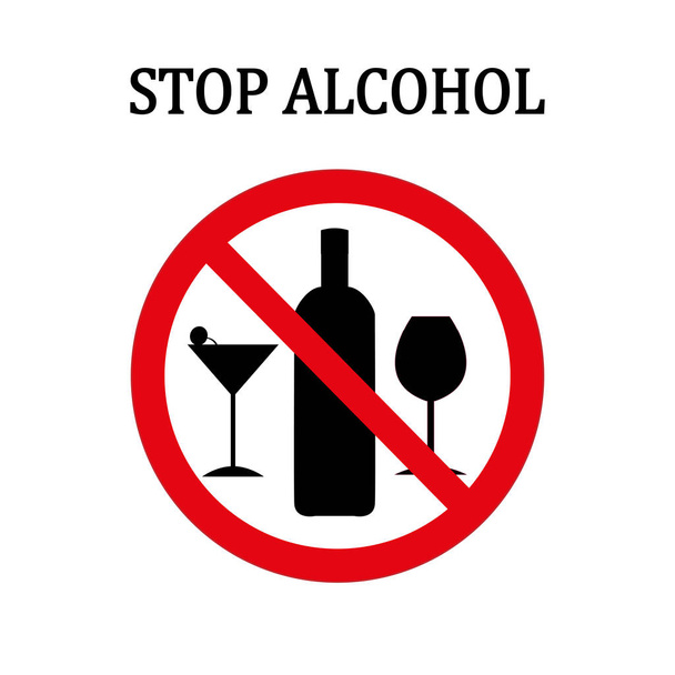 Stop alcohol red round sign - Vector, Image