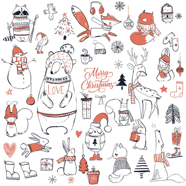 set with cute christmas animals - Vector, Image