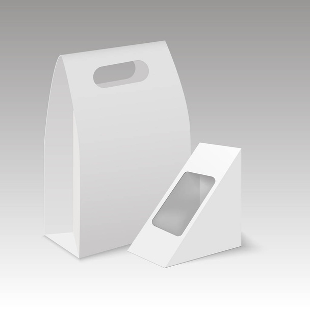 White makieta pusty prostokąt karton take away uchwyt obiad pudełka opakowania dla sandwich, żywności lub innych produktów. Wektor - Wektor, obraz
