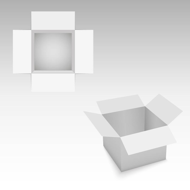 Κενό άνοιξε χαρτόνι ' 3d box '. Κοροϊδεύω για σχεδιασμό. Διάνυσμα - Διάνυσμα, εικόνα