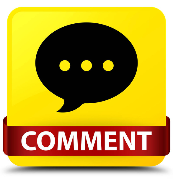 Kommentar (Konversationssymbol) gelber quadratischer Knopf rotes Band in m - Foto, Bild