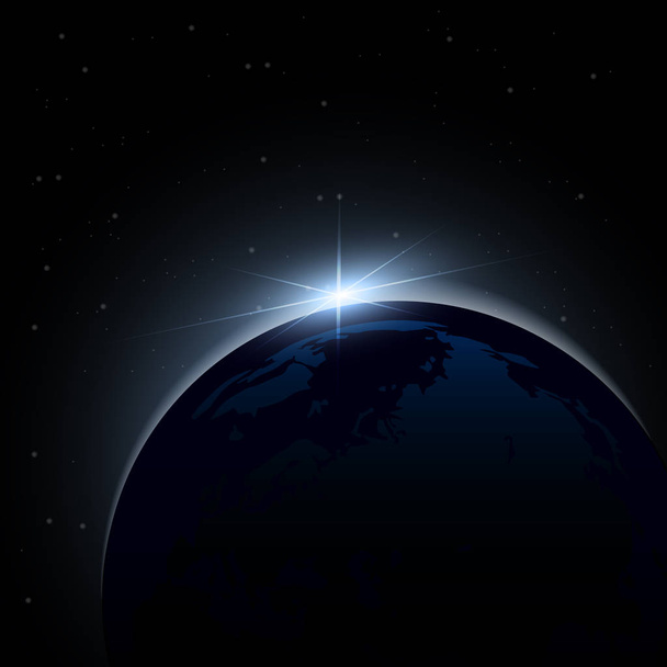 Dawn from space. Dawn from space. Rising sun behind the earth. Vector background. - ベクター画像