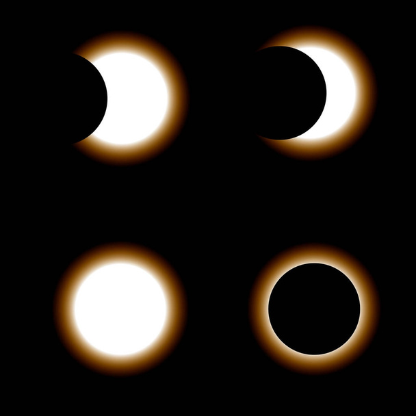 Auringonpimennyksen eri vaiheet tummalla pohjalla. Vektoriesimerkki
 - Vektori, kuva