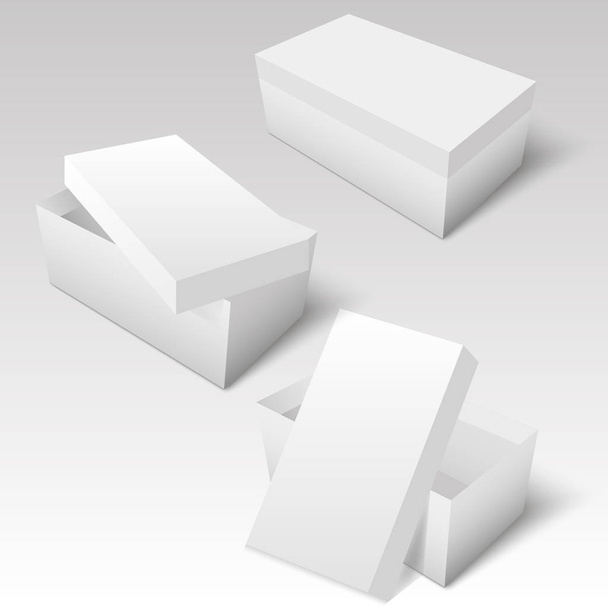 White package opened box with opened cover for shoe. Vector template - Διάνυσμα, εικόνα