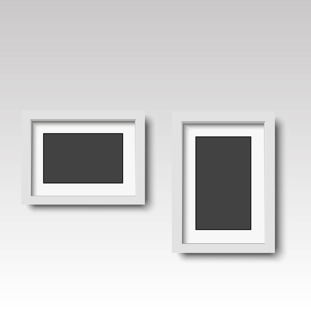 White wooden photo frame. Vector - Vektör, Görsel