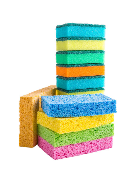 Stack of colorful cleaning sponges isolated on white background - Fotó, kép